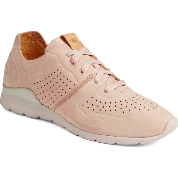 RARE UGG TYE QUARTZ PINK SOFT PERFORATED LEATHER TRAINERS SNEAKERS sz 9.5 - Picture 1 of 6